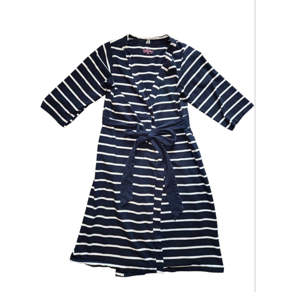 Baby Be Mine Navy and White Striped Robe with Tie Waist